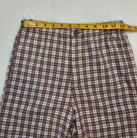3/$20 Brandy Melville High Rise Brown Cream Blue Plaid Straight Leg Pants - Picture 5 of 11